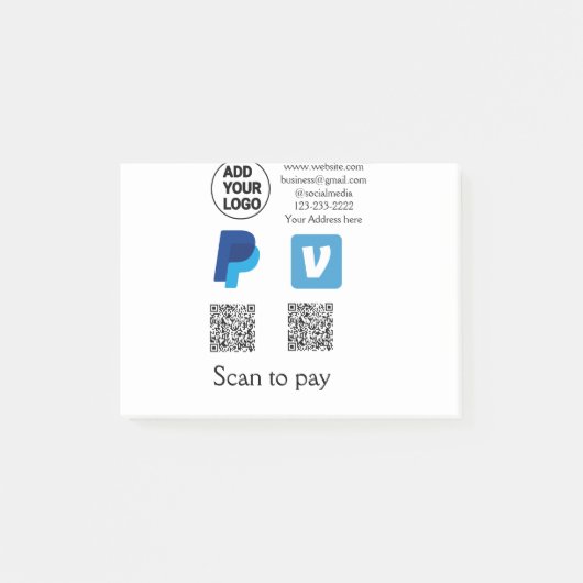 Venmo paypalスキャンを支払う追加q rコードロゴ文字na ポストイット (正面)