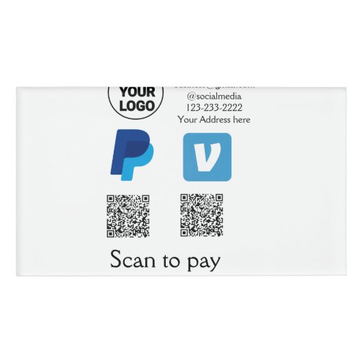 Venmo paypalスキャンを支払う追加q rコードロゴ文字na 名札 (正面)