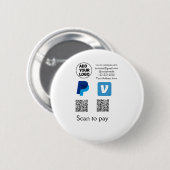 Venmo paypalスキャンを支払う追加q rコードロゴ文字na 缶バッジ (正面&裏面)