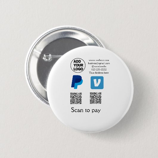 Venmo paypalスキャンを支払う追加q rコードロゴ文字na 缶バッジ (正面&裏面)