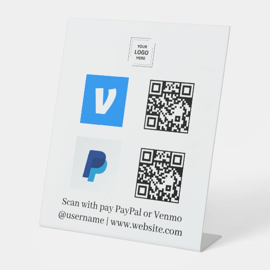 Venmo & PayPal QRコードスキャンで支払うロゴペデスタル 台座サイン (正面)
