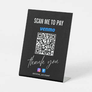 VENMO QRコードスキャンを支払う感謝の黒 台座サイン