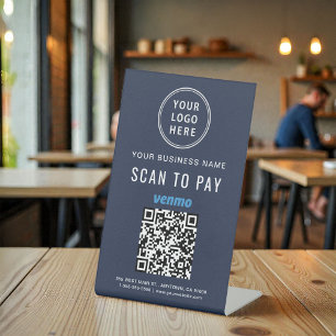 Venmo QRコードロゴ 青 SCAN TO PAY 台座サイン