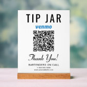 Venmo QRコード入りチップジャー 白 アクリルサイン (ニュートラル)