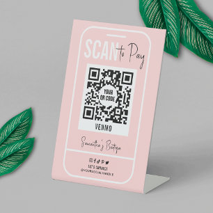 Venmo QRコード支払い赤面ピンクロゴスキャン可能 台座サイン