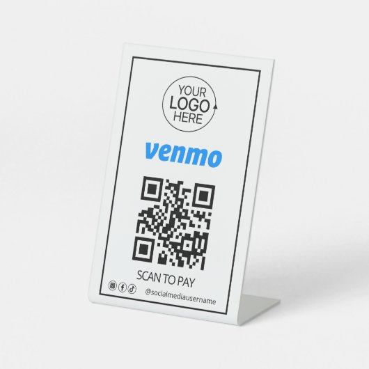 Venmo QRコード支払い追加ロゴソーシャルメディア 台座サイン (正面)