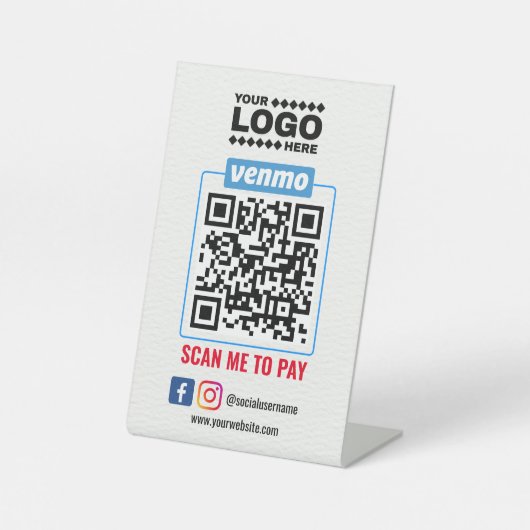 Venmo QRコード支払 |ビジネスを支払うWightスキャン 台座サイン (正面)
