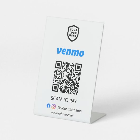Venmo QRコード支払 |支払い対象の白いスキャン 台座サイン (正面)
