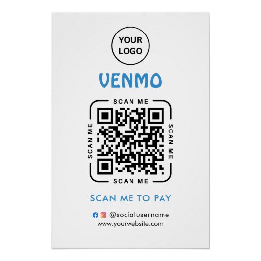 Venmo QRコード決済 | ビジネスロゴをスキャンして支払う ポスター (正面)