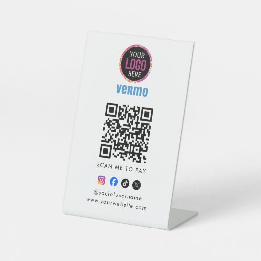 Venmo QRコード決済 | ビジネスロゴをスキャンして支払う 台座サイン (正面)