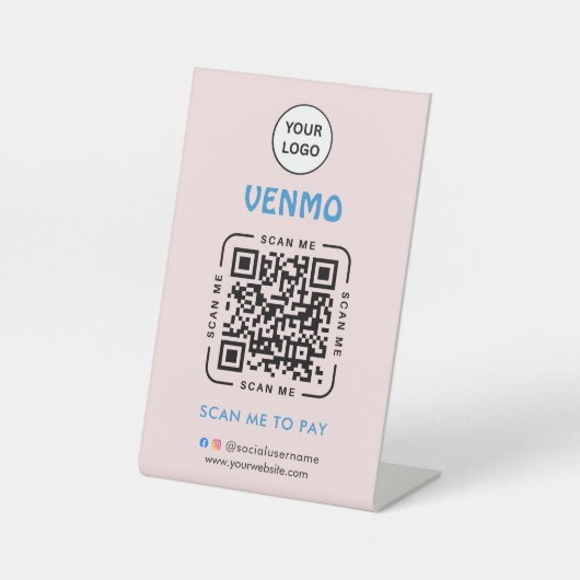 Venmo QRコード決済 | ビジネスロゴをスキャンして支払う 台座サイン (正面)