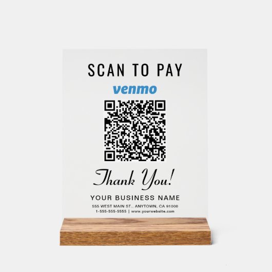Venmo QRコード スキャンで支払い アクリルサイン (正面)