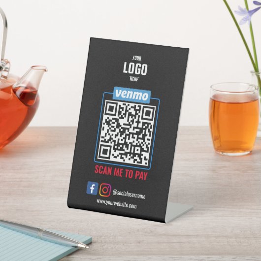 Venmo QR Code Payment | Black Scan to Pay Business 台座サイン (インサイチュ)