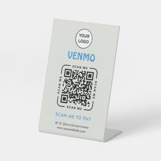 Venmo QR Code Payment | Scan to Pay Business Logo 台座サイン (正面)