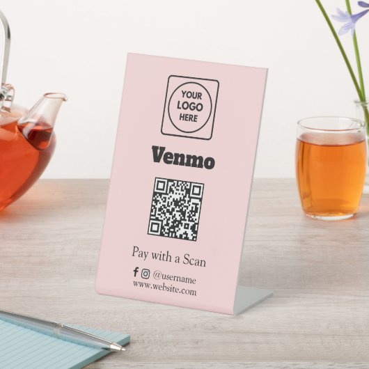 Venmo QR Code | Pink Scan-to-Pay Custom Logo 台座サイン (インサイチュ)