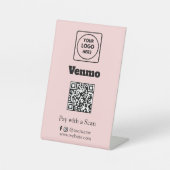 Venmo QR Code | Pink Scan-to-Pay Custom Logo 台座サイン (正面)