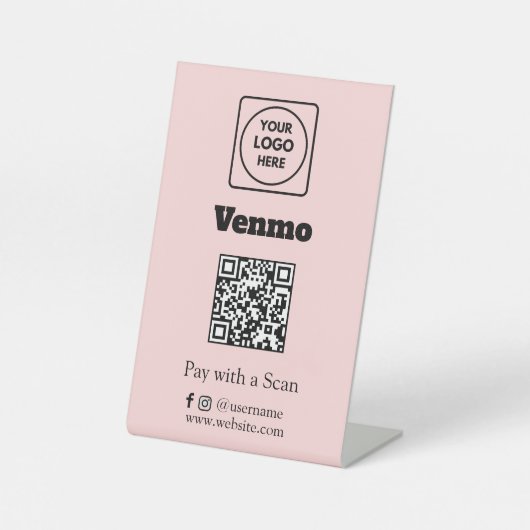 Venmo QR Code | Pink Scan-to-Pay Custom Logo 台座サイン (正面)