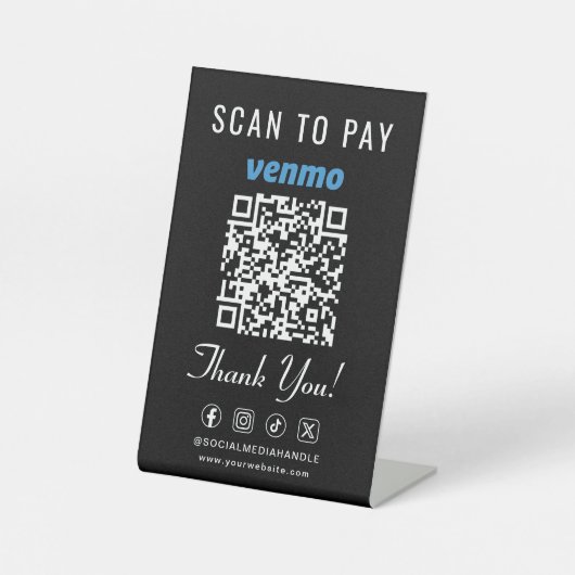 Venmo Scan to Pay QR Code Black Tabletop 台座サイン (正面)