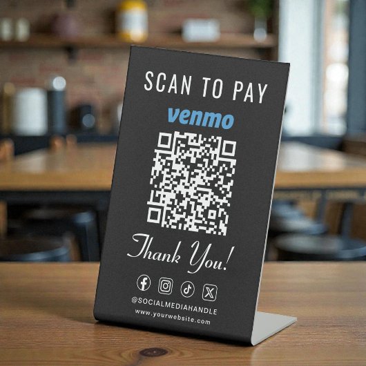 Venmo Scan to Pay QR Code Black Tabletop 台座サイン