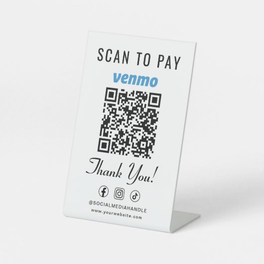 Venmo Scan to Pay QR Code Tabletop 台座サイン (正面)
