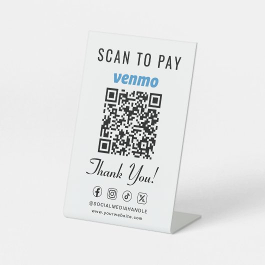 Venmo Scan to Pay QR Code Tabletop 台座サイン (正面)