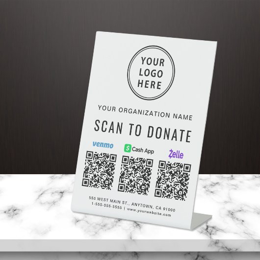 Venmo Zelle CashApp QRコードロゴ 寄付をスキャン 台座サイン
