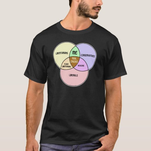 Vennの図表の自由主義的で保守的な自由主義者 Tシャツ (正面)