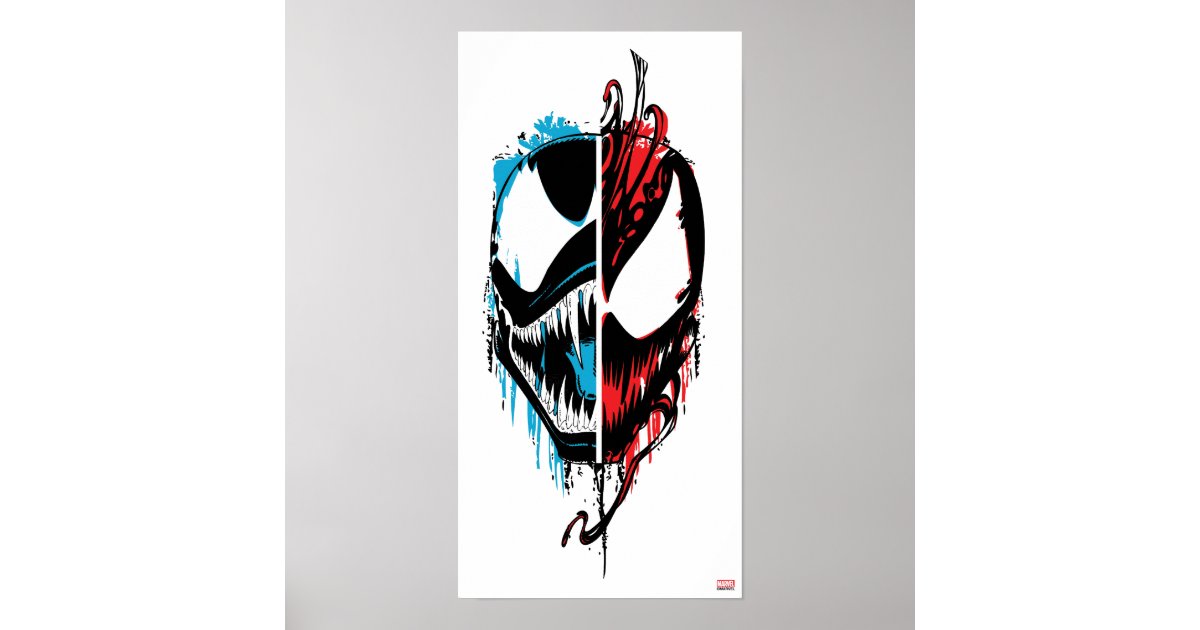 Venom And Carnage Split Inked顔図 ポスター Zazzle Co Jp