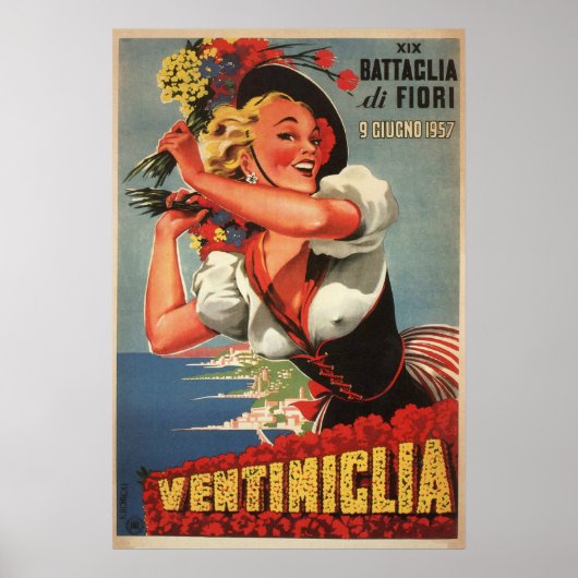 Ventimiglia, Italy Vintage旅行ポスター ポスター (正面)