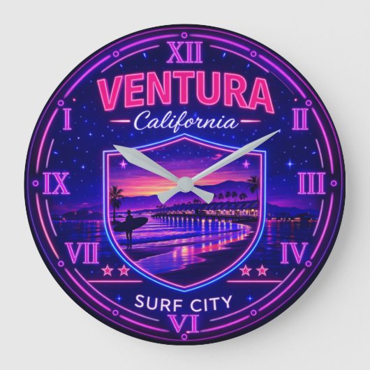 Ventura California Surf City ラージ壁時計 (正面)