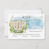 Venue エレガント Fountain doves Summer Wedding RSVP カード (正面)