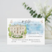 Venue エレガント Fountain doves Summer Wedding RSVP カード (スタンド正面)