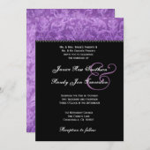 Ver 003を結婚する紫色の白黒のダマスク織 招待状 (正面/裏面)