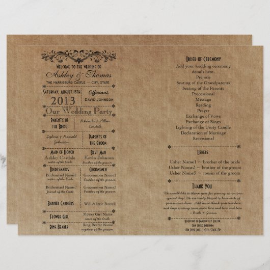 Ver 3ファン用カスタムウェディングプログラムテンプレート (正面/裏面)