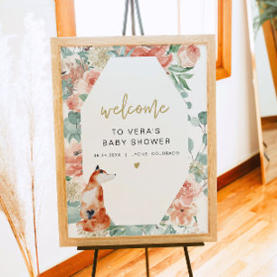 VERA Greenery & Terracotta Floral Fox Baby Welcome ポスター