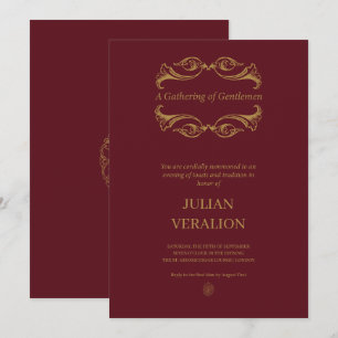 VerAlion ワインレッドとゴールドのラグジュアリーな独身パーティー 招待状