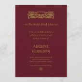 VerAlion | Burgundy & Gold Elegant Bachelorette 招待状 (正面)