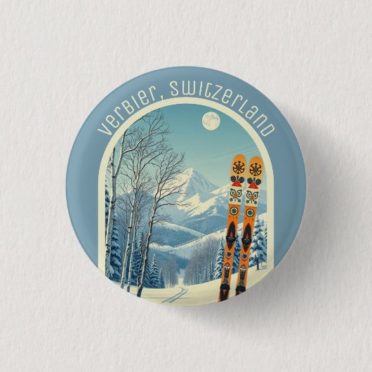 Verbier スイス スイス 4 Vallées スキー オーナメント 缶バッジ (正面)