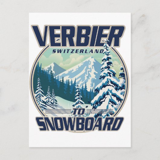 Verbier スイス スノーボード 旅行 ロゴ インビテーションポストカード (正面)