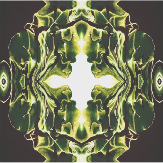 Verdant Abstract Green Gold Black White Fluid Art シール (正面)