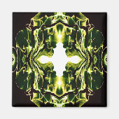Verdant Abstract Green Gold Black White Fluid Art マグネット (正面)