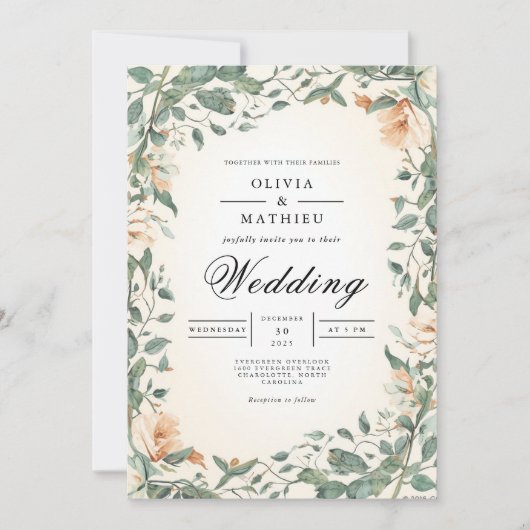 Verdant Blossom Romance Wedding 招待状 (正面)