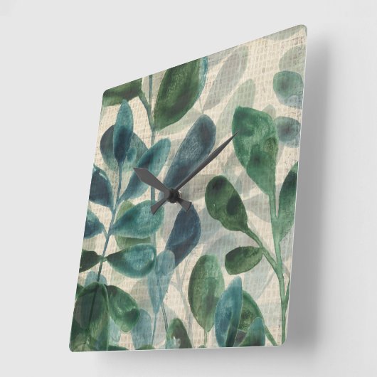Verdant Expration -熱帯葉 スクエア壁時計 (傾斜)