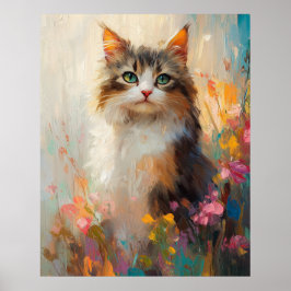 Verdant-Eyed Maine Coon in Spring Flowers ポスター