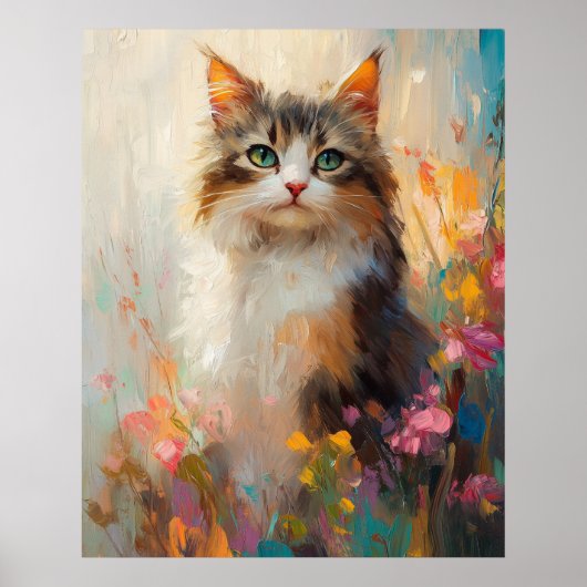 Verdant-Eyed Maine Coon in Spring Flowers ポスター (正面)