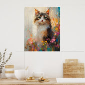 Verdant-Eyed Maine Coon in Spring Flowers ポスター (キッチン)
