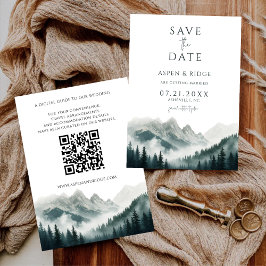 Verdant Peaks Misty Forest Save the Date QR Code 招待状