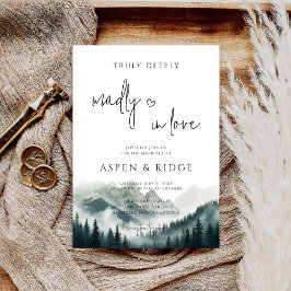 Verdant Peaks Misty Forest Watercolor Wedding 招待状