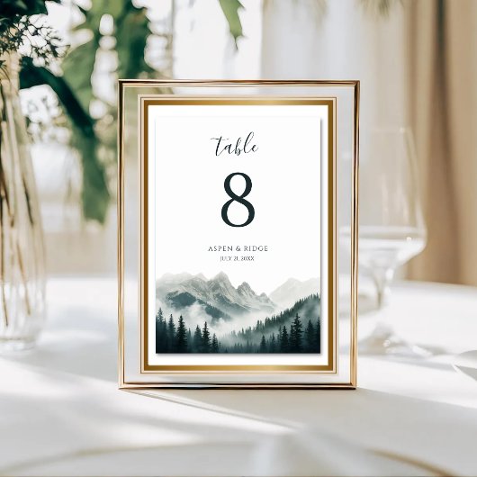 Verdant Peaks Watercolor Mountain Table Number テーブルナンバー