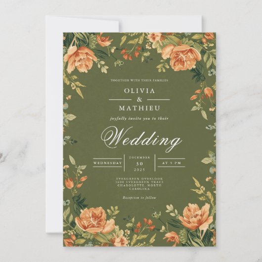 Verdant Peony Bloom Wedding 招待状 (正面)